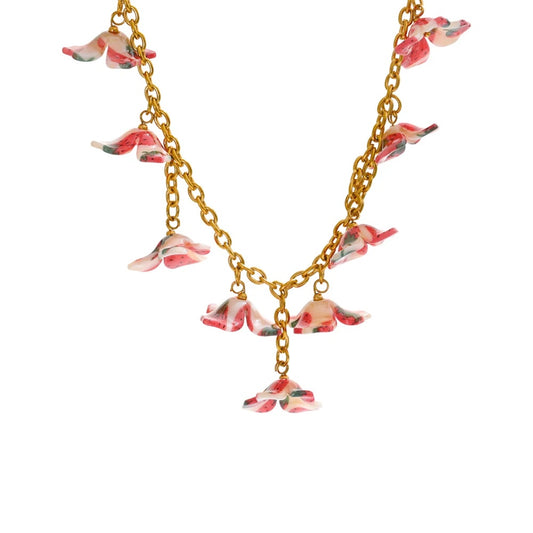 Trendy acrylic cherry flower drop pendant necklace - product image