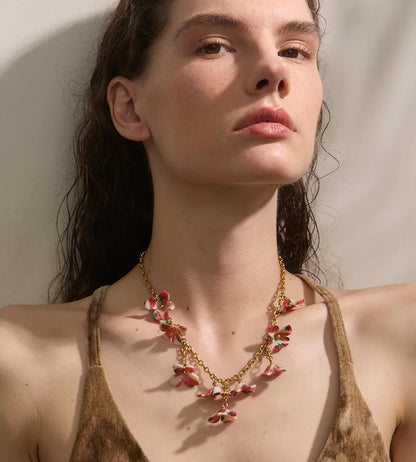Trendy acrylic cherry flower drop pendant necklace - product image