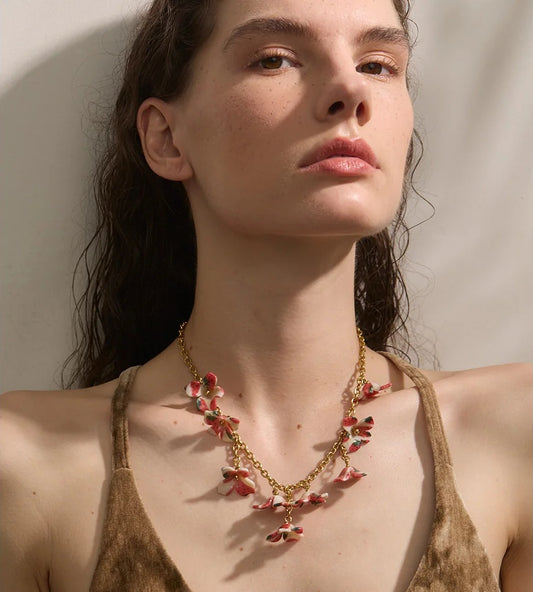 Trendy acrylic cherry flower drop pendant necklace - product image