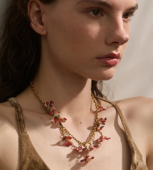 Trendy acrylic cherry flower drop pendant necklace - product image