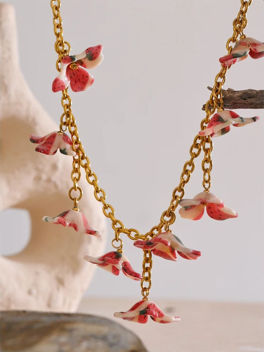 Trendy acrylic cherry flower drop pendant necklace - product image