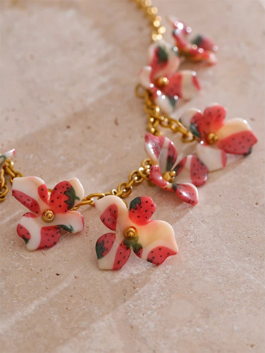 Trendy acrylic cherry flower drop pendant necklace - product image