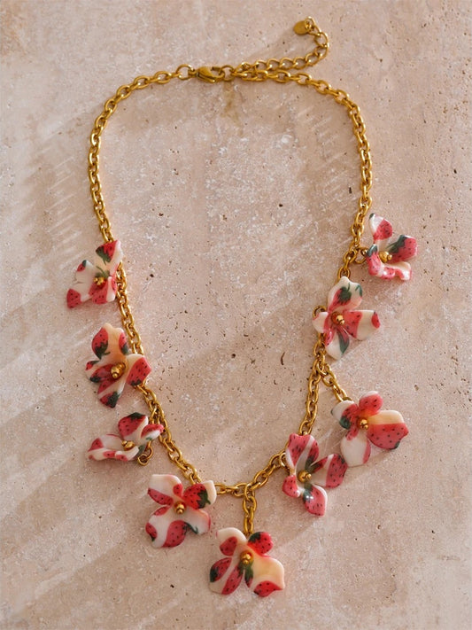 Trendy acrylic cherry flower drop pendant necklace - product image