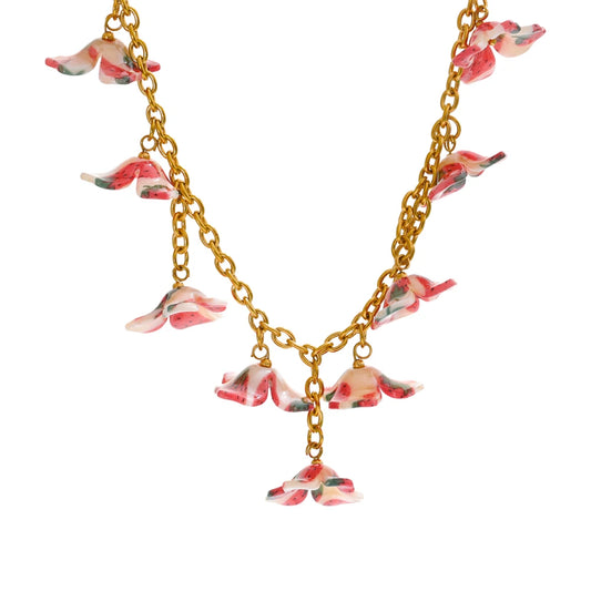 Trendy acrylic cherry flower drop pendant necklace - product image