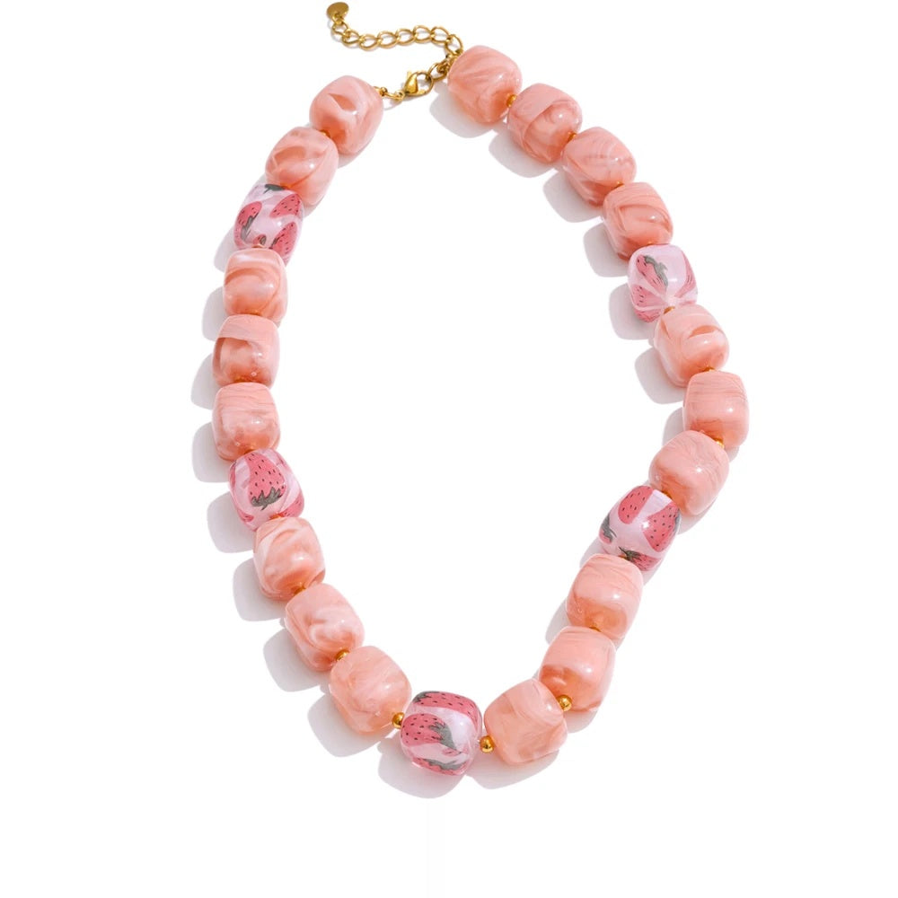 Trendy acrylic pink coffee square chain necklace - product image