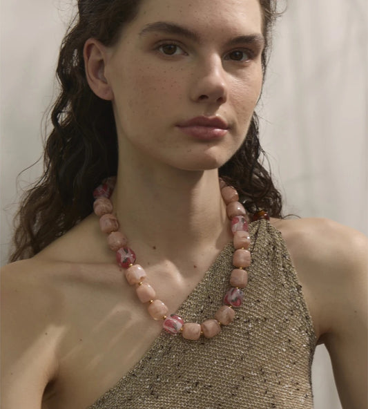 Trendy acrylic pink coffee square chain necklace - product image