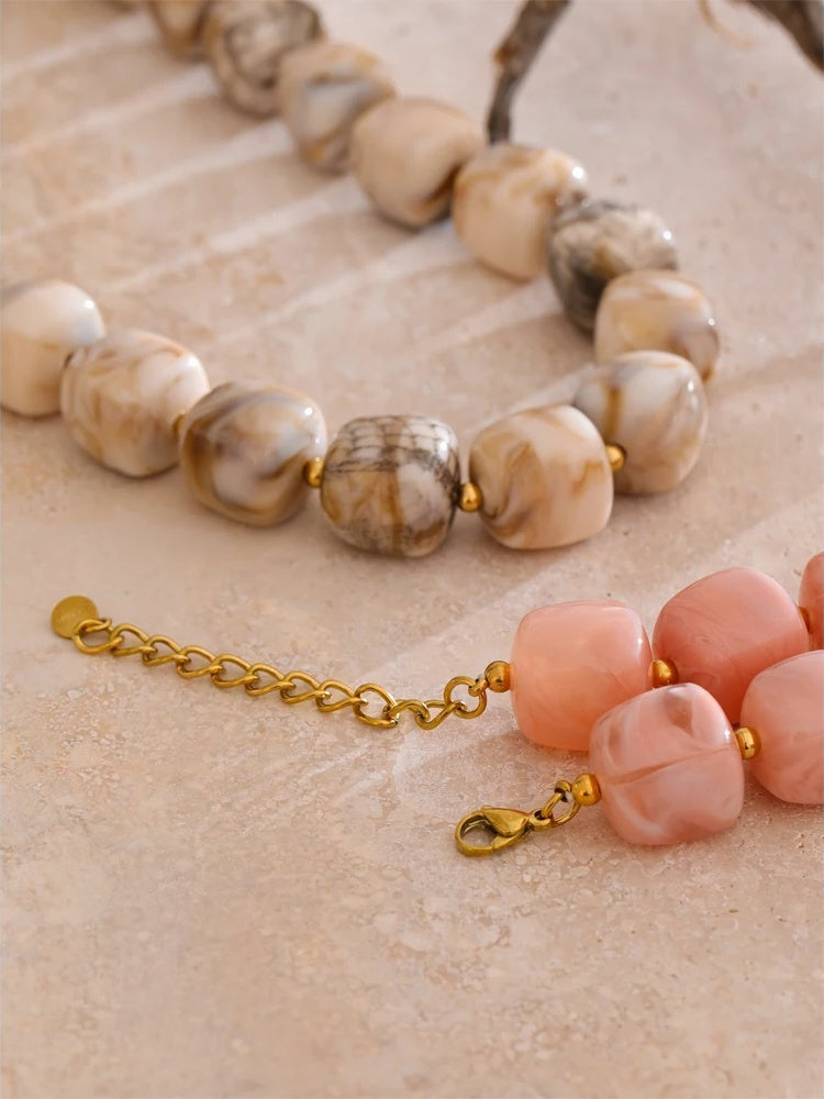 Trendy acrylic pink coffee square chain necklace - product image