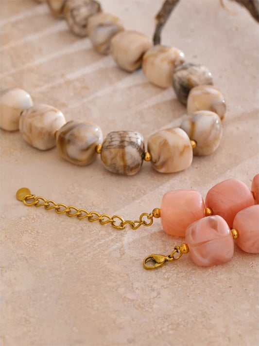 Trendy acrylic pink coffee square chain necklace - product image