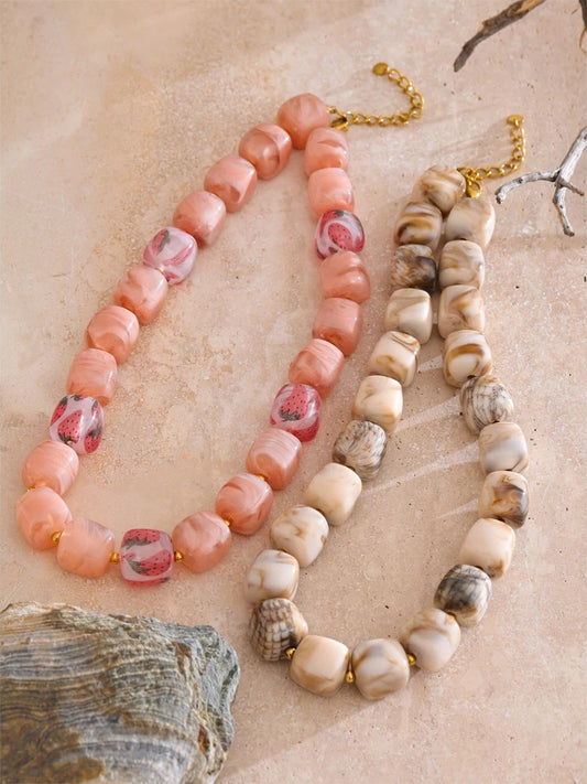 Trendy acrylic pink coffee square chain necklace - product image