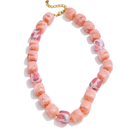 Trendy acrylic pink coffee square chain necklace - product image