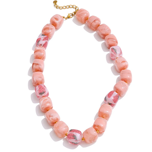 Trendy acrylic pink coffee square chain necklace - product image