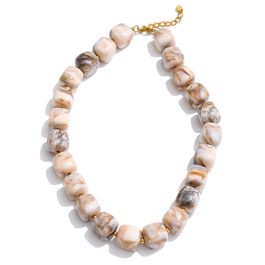 Trendy acrylic pink coffee square chain necklace - product image
