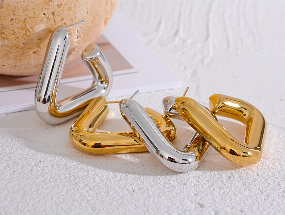 Triangle chunky hoop earrings - product image