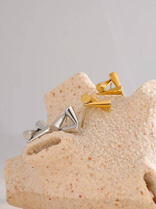 Triangle geometry unusual rust proof stud earrings - product image