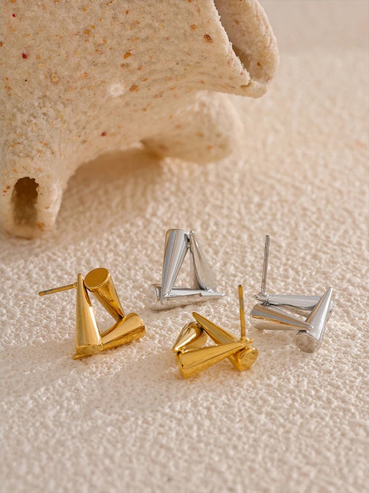 Triangle geometry unusual rust proof stud earrings - product image