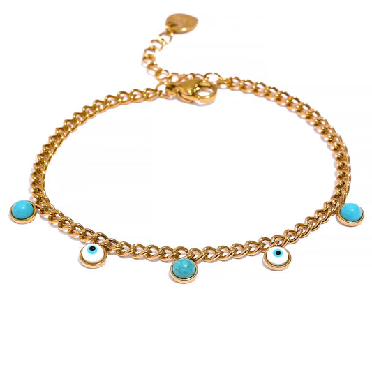 Turquoise stone resin eye link chain women bracelet - product image