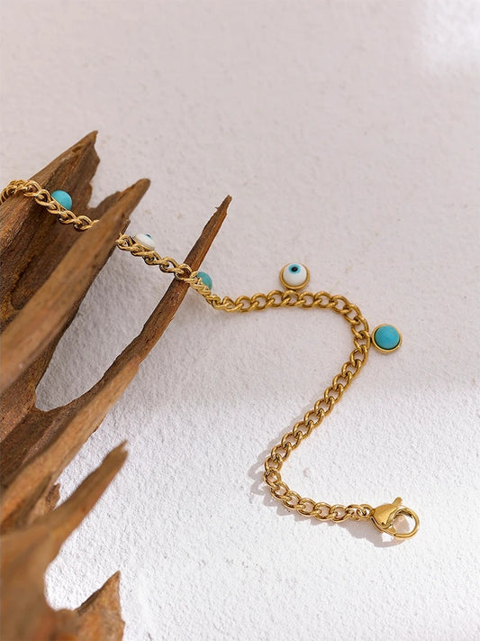 Turquoise stone resin eye link chain women bracelet - product image