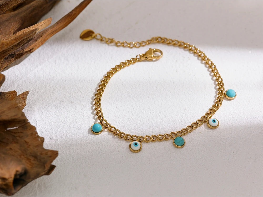 Turquoise stone resin eye link chain women bracelet - product image