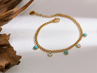 Turquoise stone resin eye link chain women bracelet - product image