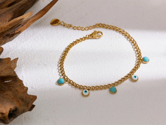 Turquoise stone resin eye link chain women bracelet - product image