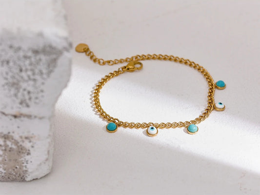 Turquoise stone resin eye link chain women bracelet - product image