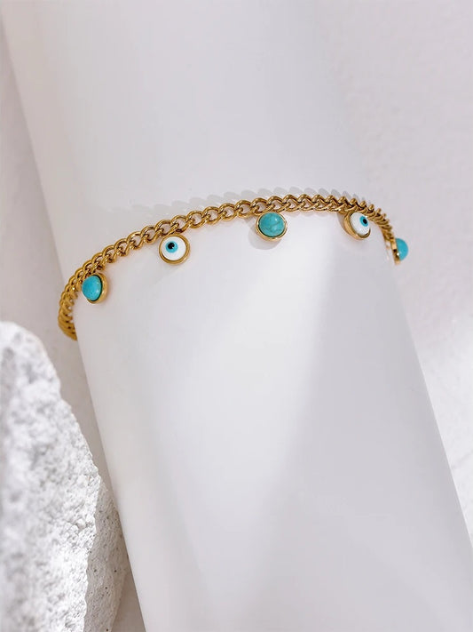 Turquoise stone resin eye link chain women bracelet - product image