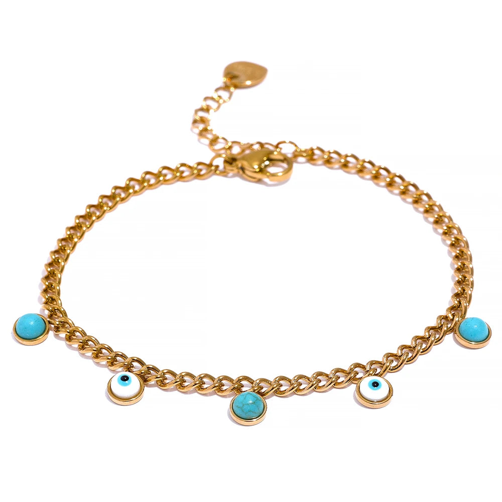 Turquoise stone resin eye link chain women bracelet - product image