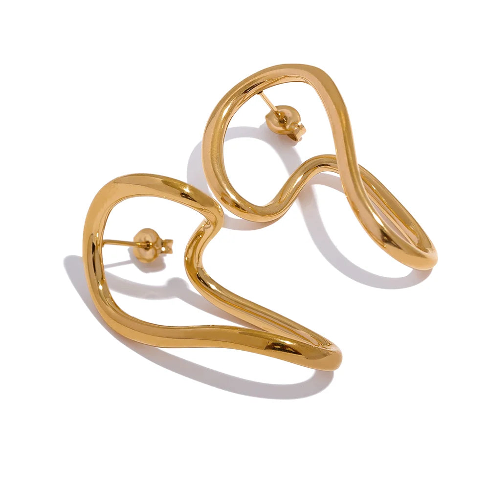 Twisted contemporary hollow push-back stud earrings - product image