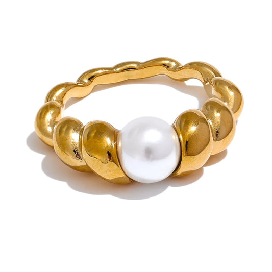 Twisted modern simulated pearl ring - product image