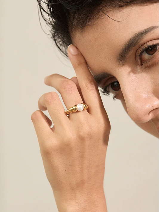 Twisted modern simulated pearl ring - product image