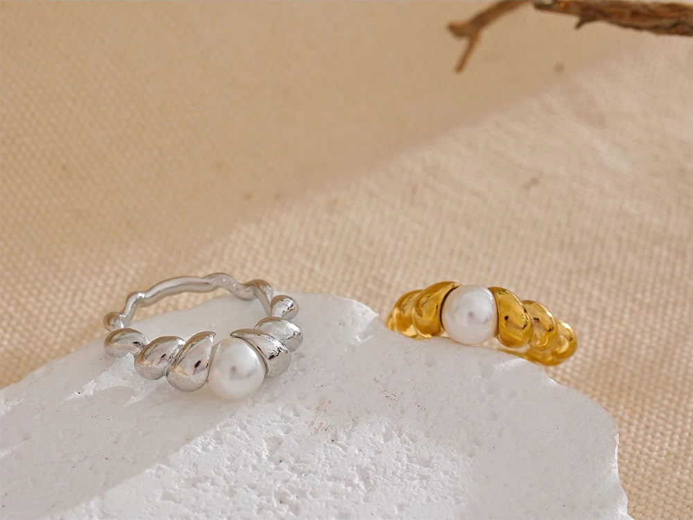 Twisted modern simulated pearl ring - product image
