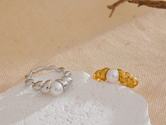 Twisted modern simulated pearl ring - product image