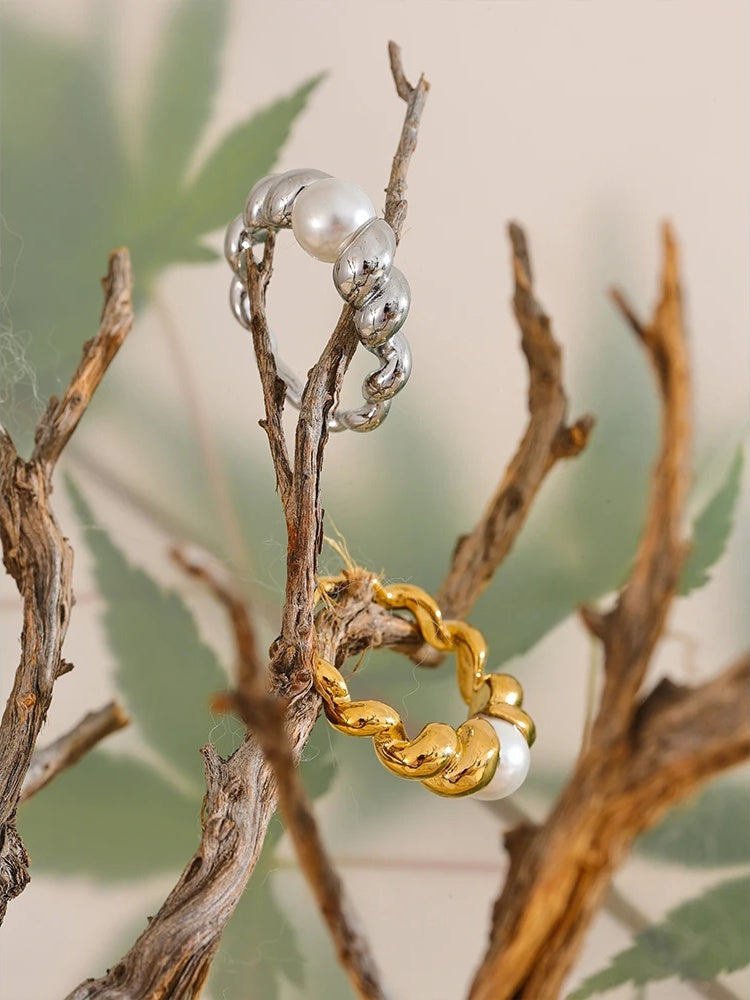 Twisted modern simulated pearl ring - product image