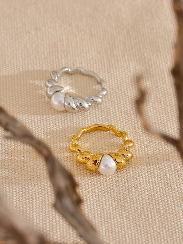 Twisted modern simulated pearl ring - product image