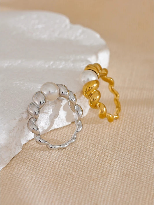 Twisted modern simulated pearl ring - product image