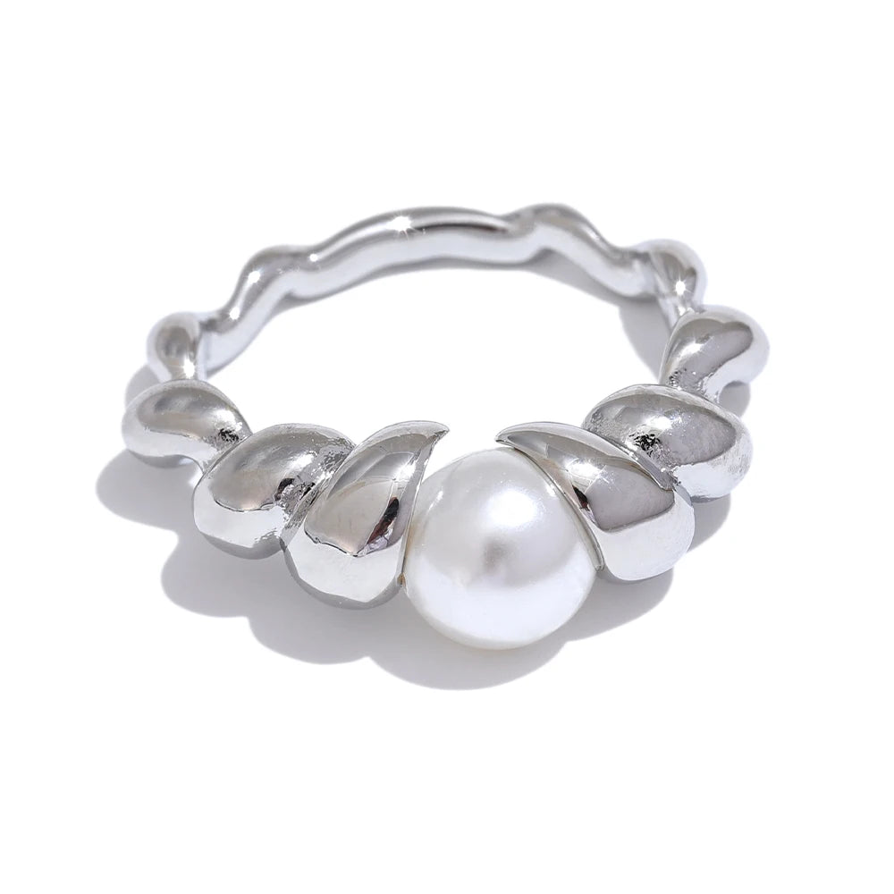 Twisted modern simulated pearl ring - product image
