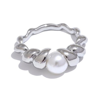 Twisted modern simulated pearl ring - product image