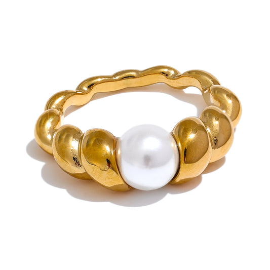 Twisted modern simulated pearl ring - product image