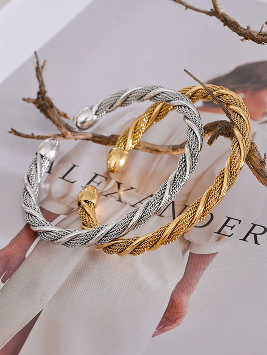 Twisted round cuff contemporary women bracelet - product image