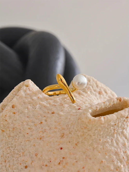 Unique design imitation pearls modern ring - product image