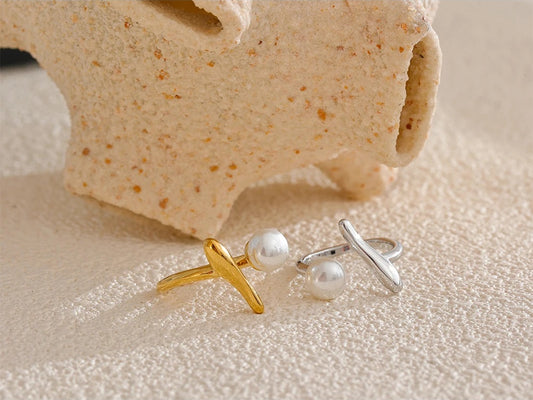 Unique design imitation pearls modern ring - product image