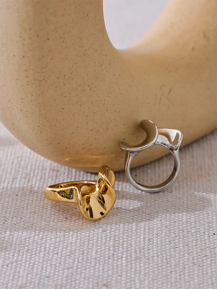 Unique irregular contemporary smooth metal ring - product image