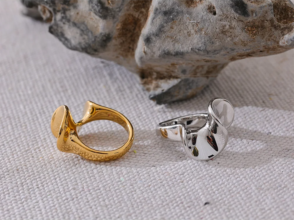 Unique irregular contemporary smooth metal ring - product image