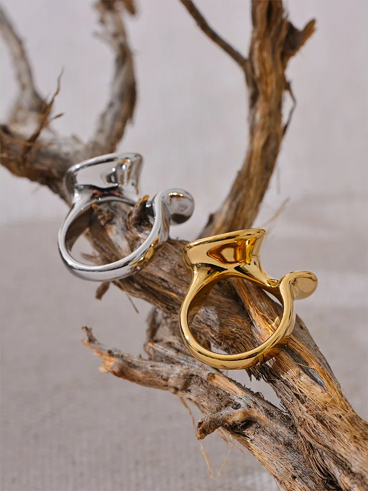 Unique irregular contemporary smooth metal ring - product image