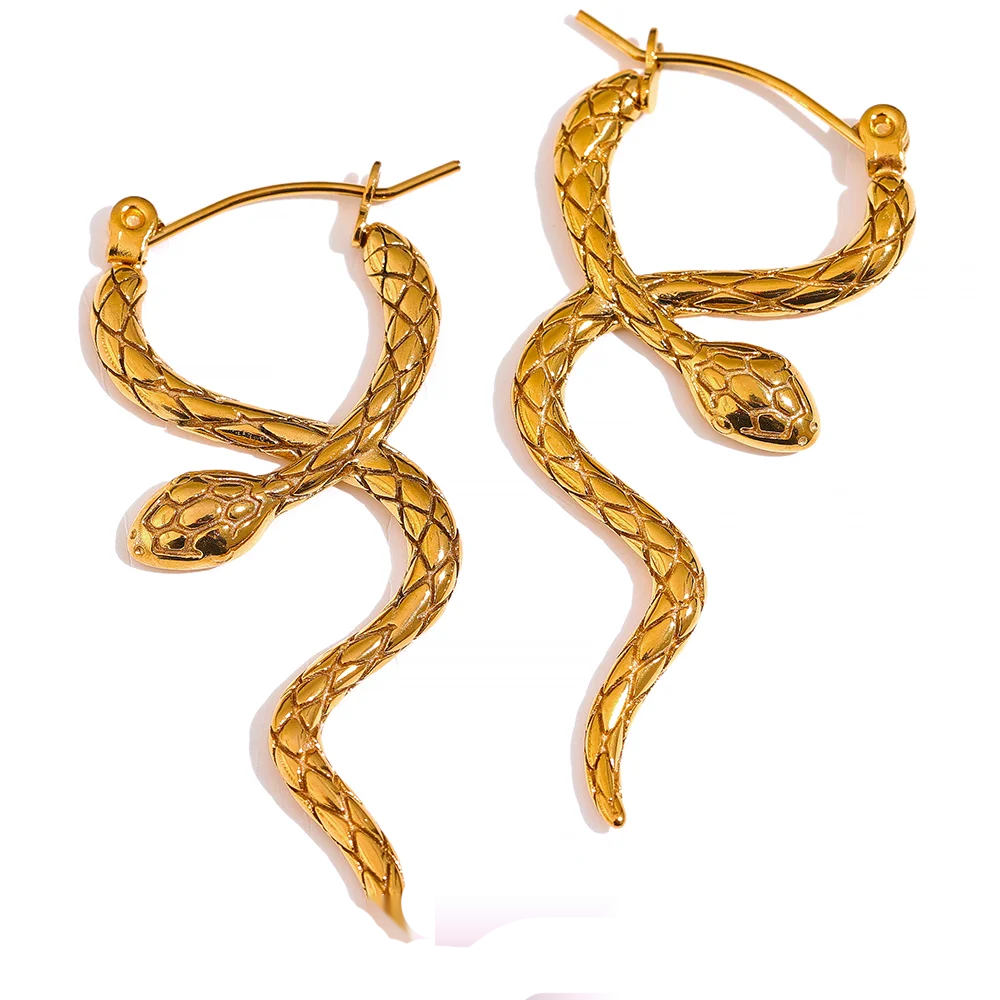 Unique snake textured hoop statement earrings - product image