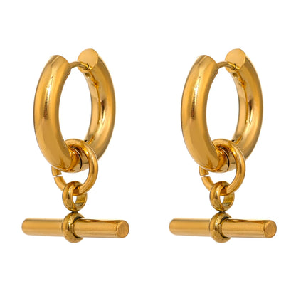 Unusual contemporary statement gold color huggie earrings - product image