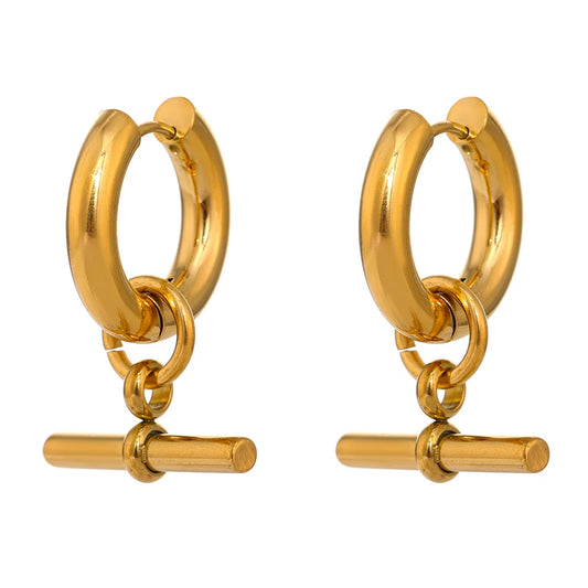 Unusual contemporary statement gold color huggie earrings - product image