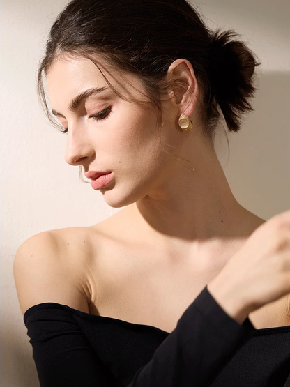 Vintage cat eye stone c shape minimalist earrings - product image