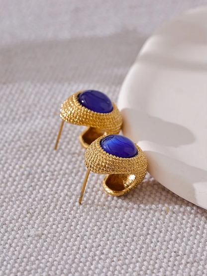 Vintage cat eye stone c shape minimalist earrings - product image