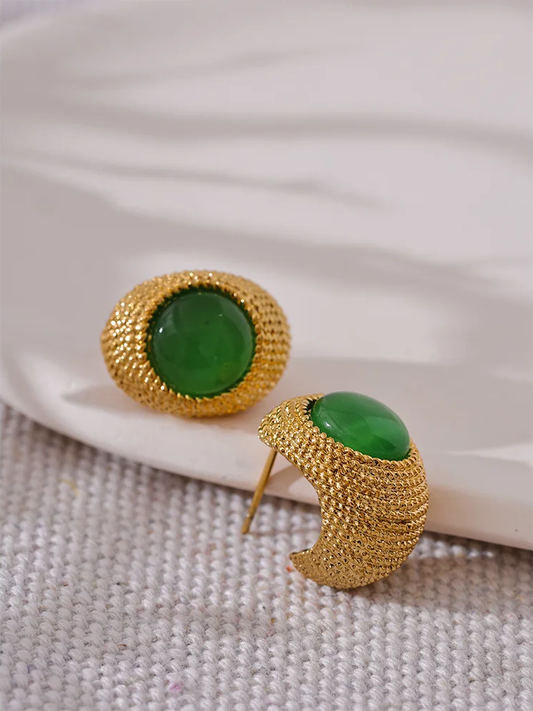 Vintage cat eye stone c shape minimalist earrings - product image